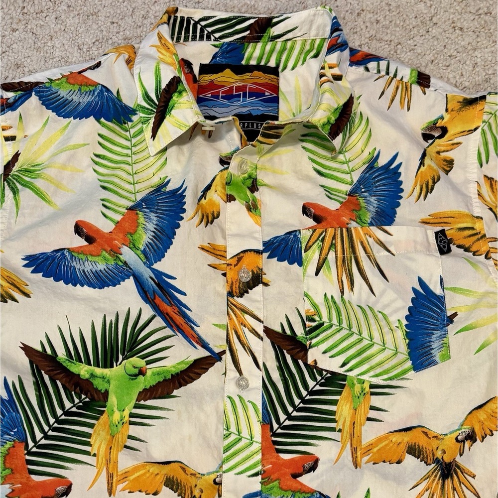EMPYRE Mens Hawaiian Shirt L Tropical Birds 100% Cotton Short Sleeve Button